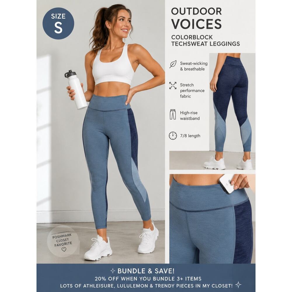 Outdoor Voices Colorblock TechSweat Leggings Blue 7/8 Length High Rise Small